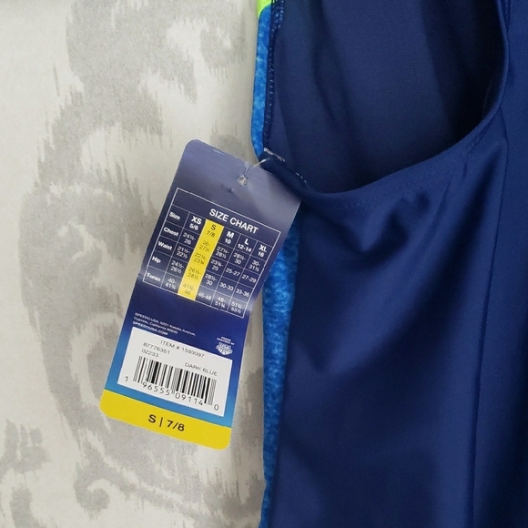 Speedo Kids One Piece Swimsuit - Navy and Neon Green - Picture 3 of 3